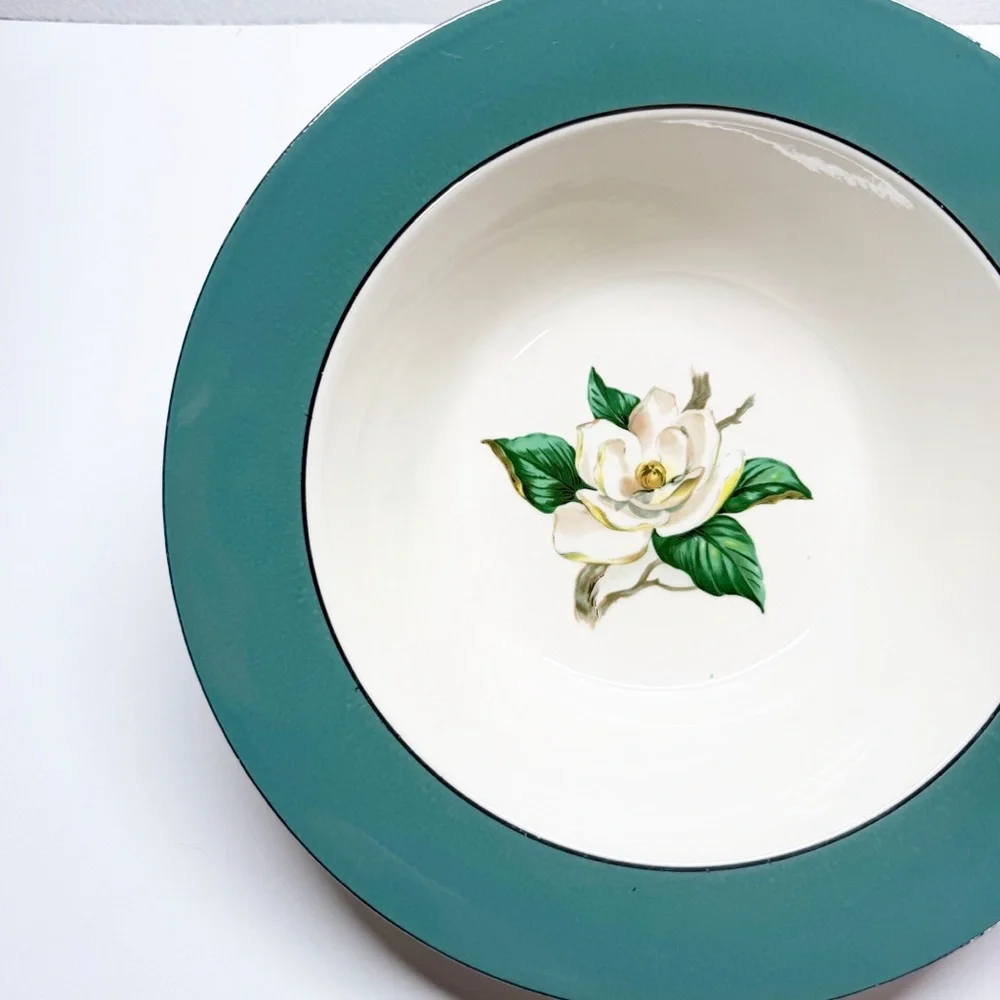 Vintage Homer Laughlin Cavalier Eggshell Gardenia Floral Serving Bowl B53N5 CV19